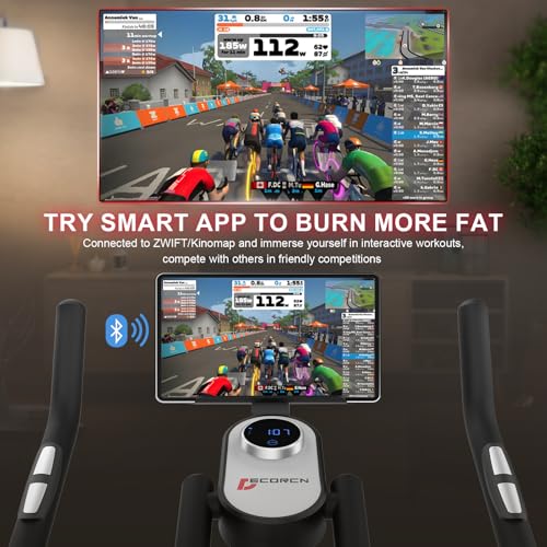 Decorcn Exercise Bike for Home Use with APP, Magnetic Resistance Spin Bike with Large Tablet Holder & Comfortable Seat, Upgraded LCD Monitor for Quiet Home Cardio Workout, Max 330LBS Capacity - Image 6