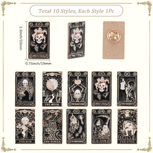 Image of SUNNYCLUE 1 Box 11 Styles Tarot Pins Magic Enamel Pins Bulk Black Occult Lapel Alloy Mystical Skull Ghost Sun Star Moon Goth Brooches for Women Backpacks Pattern Men Hats Bags Gift Accessories Decor