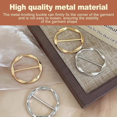 Image of 6 Pcs Silk Scarf Ring Clip for Women Girls Metal T Shirt Tie Clips Twist Tee Knot Ring for Clothes Waist Corner Button Buckle Fashion Scarf Clasp Clothing Accessories Set