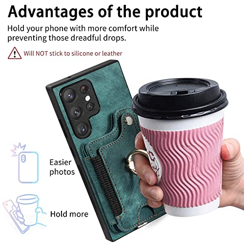 Funda para Galaxy S21 Ultra de cuero verde con soporte magnético de anillo 6