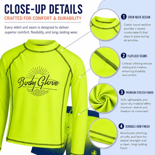 Image of Body Glove Boys Swim Set - 2 Piece Boys Swim Trunks with Rash Guard UV Protection Swimsuit Kids Bathing Suits (Sizes 4-12)