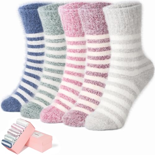 Image of SISOSOCK 5 Pairs Fuzzy Soft Cozy Comfortable Socks for Women, Casual Sleep Comfy Socks, Perfect Warm Winter Gifts for Women