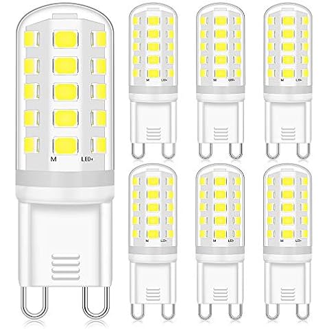 G9 LED Bulbs Dimmable 4W Cool White 6000K for 40W 28W G9 Halogen Bulb Replacement, AC220-240V, 350lm, No Flickering G9 Bi Pin Base Lamp, 6-Pack Cover