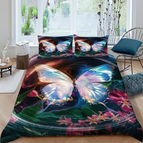 Housse de couette papillon 260x220 parure microfibre luxe nature