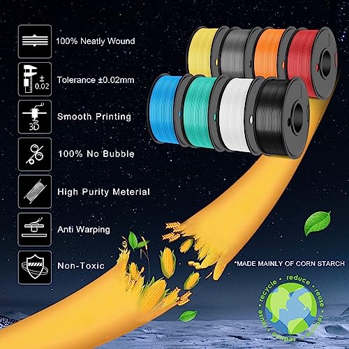 Image of SUNLU PLA+ Filament Bundle, Christmas Gift, 3D Printer Filament Bundle Multicolor, Fit Bambu Labs Printer, Black+White+Grey+Mintgreen+Yellow+Orange+Red+Blue
