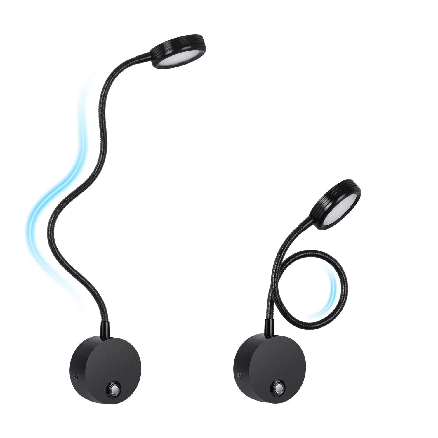 ERWEY 2pcs Lampes de lecture murales, liseuse de chevet avec interrupteur tactile dimmable 3000-6000K, port de charge USB, 4W liseuse de lit pivotante à 360° avec prise et câble pour chambre, noir