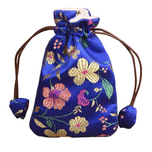 Only My Live Home Velvet lined Large Silk Brocade Jewelry Packaging Bags Drawstring Storage Pouches (blue (2 Pcs), w 5.7x H 7.3 inch about)