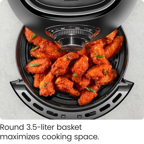 CHEFMAN Small Air Fryer Healthy Cooking, 3.6 Qt, Nonstick, User Friendly and Dual Control Temperature, w/ 60 Minute Timer & Auto Shutoff, Dishwasher Safe Basket, Matte Black, Cookbook Included