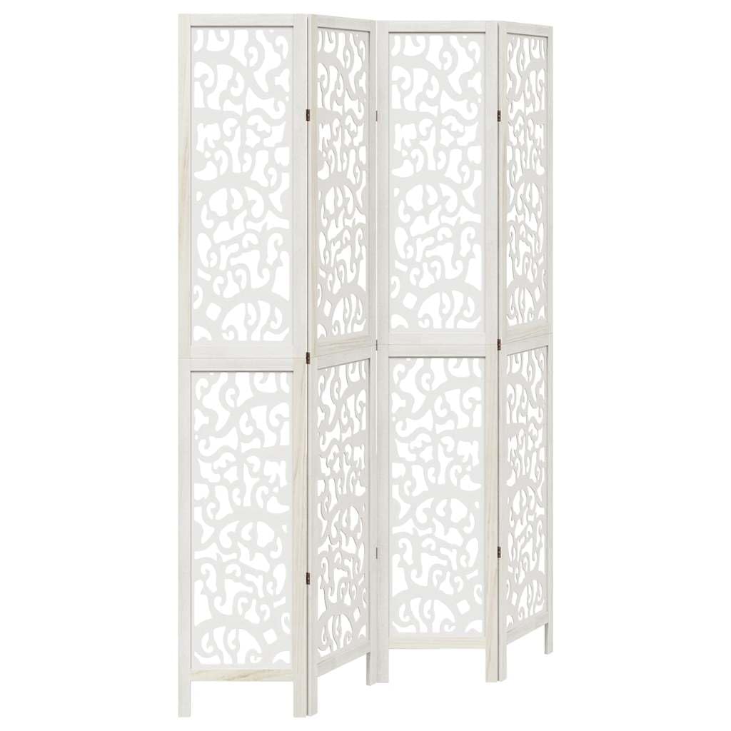vidaXL Room Divider, Privacy Screen for Indoor Home Bedroom Living Room, Screen Privacy Panel with 4 Panels, White Solid Wood Paulownia