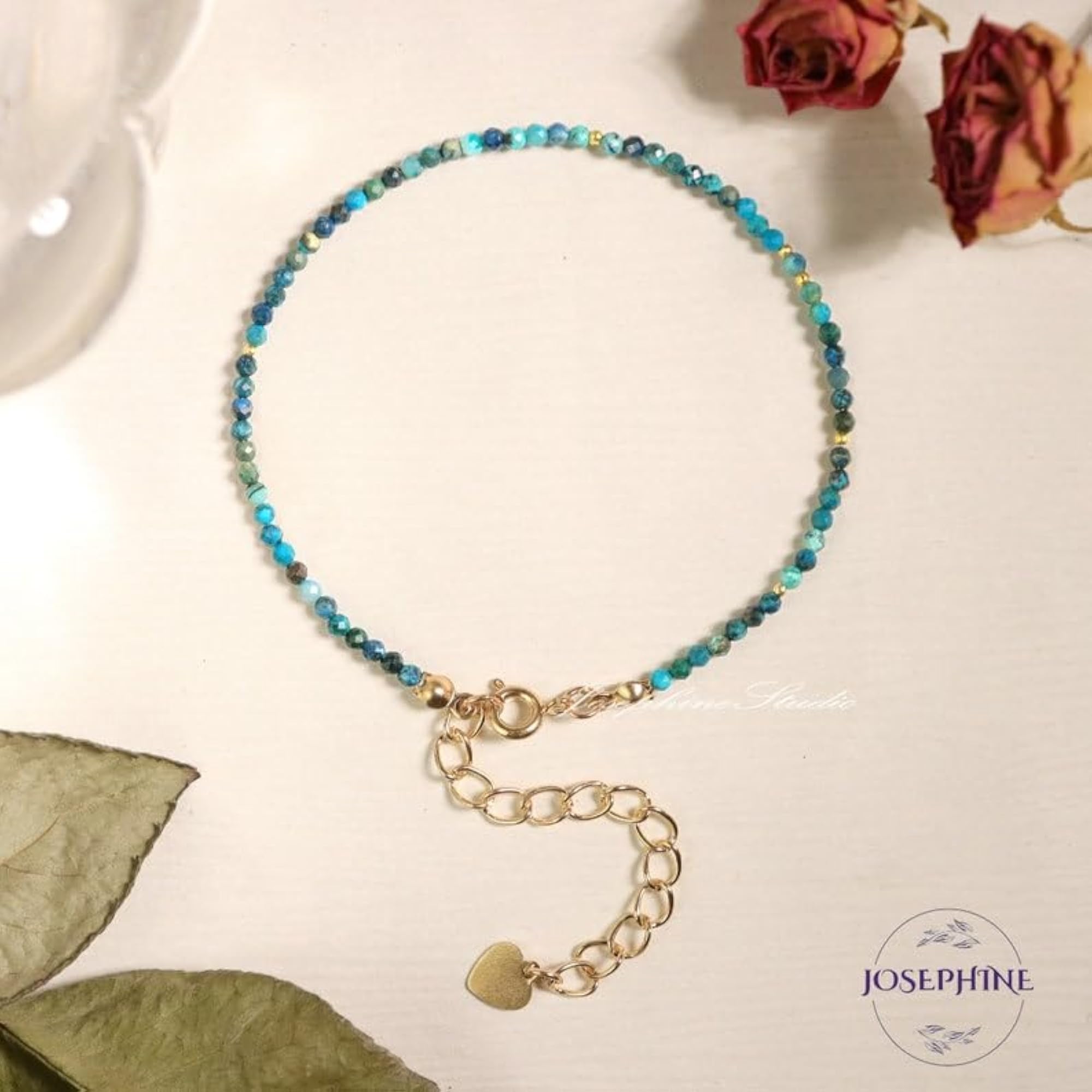 Chrysocolla Round Beaded Bracelet with Rose Gold Lock