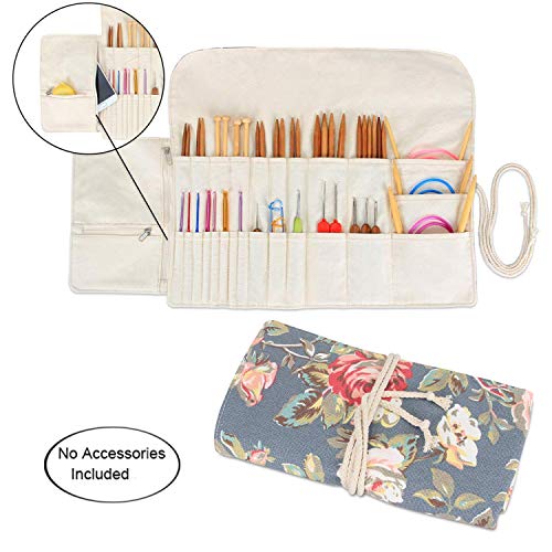 Teamoy Knitting Needles Holder Case(up to 11 Inches), Cotton Canvas Rolling Organizer