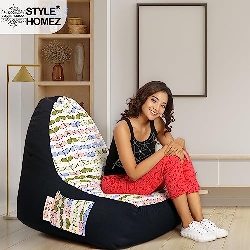 Image of Style Homez Urban Design Denim Canvas Abstract Printed Bean Bag XXL Size Filled with Beans Fillers