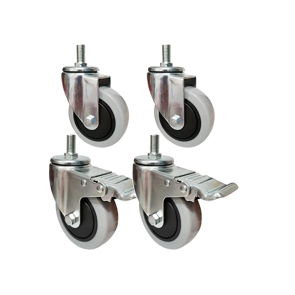 4 Ruote girevoli con Filettatura M14 for carichi Pesanti da 100 mm for banco Lavoro Carrello | Ruote Girevoli Industriali con Freno, Capacità di Carico 600Kg, Doppio Cuscinetto, Ruote in PU for Mobili