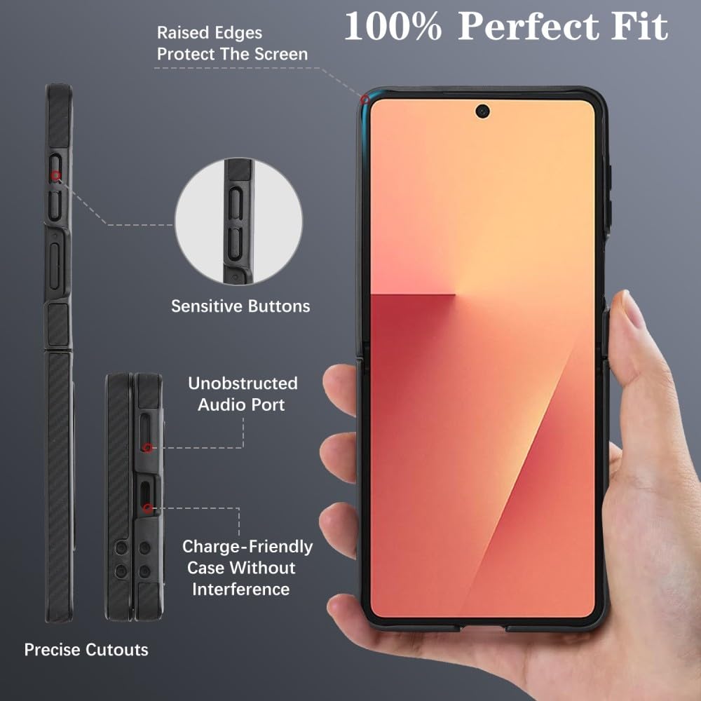 Generic Étui compatible avec Samsung Galaxy Z Flip 8 (couleur : orange) coque arrière rigide en cuir à motif en fibre de carbone magnétique