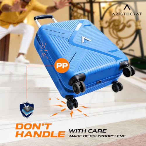 Image of Aristocrat Envoy Cabin Trolley Bag 55cm | Small Hard Luggage | 8-Wheel Suitcase for Travel | Combination Lock with Sturdy Zipper | Polypropylene | 3 Years International Warranty (Ocean Blue)
