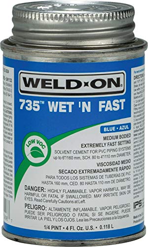 Weld-On 12498 735 Wet 'N Fast Medium-Bodied High Strength PVC Cement - Extremely Fast Setting and Low-VOC, Blue, 1/4 Pint (4 fl oz)