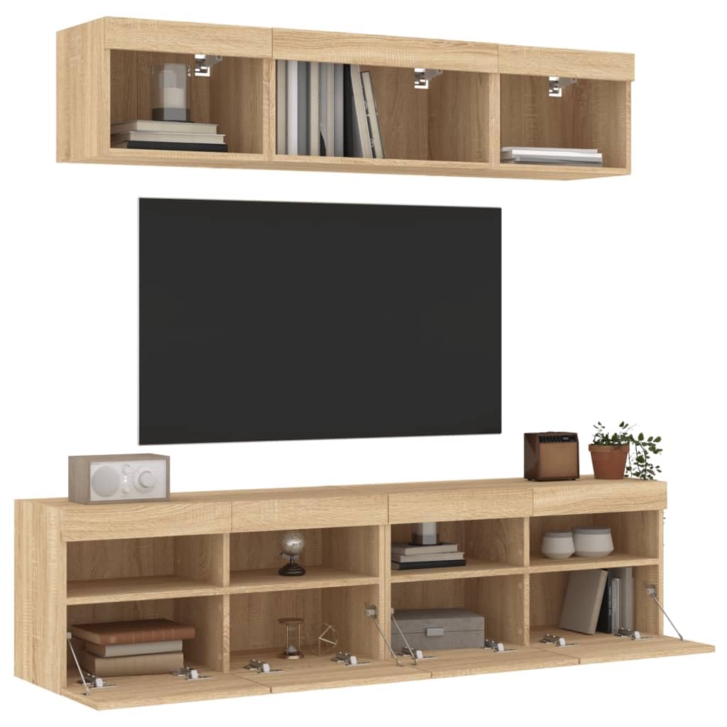 ścienne meble telewizyjne z oświetleniem LED RGB dąb sonoma brąz 48.9 cm