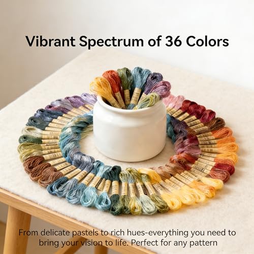 Image of 36 ColorsEmbroidery Thread Floss, 100% Long-Staple Cotton Cross Stitch Thread - Colorfast Sewing Thread for Hand Embroidery, Friendship Bracelets, DIY Crafts, Crochet Kit Supplies