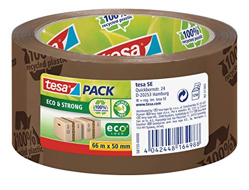 Tesapack Eco&Strong Ecologo, Nastro Da Imballaggio Ecologico In Plastica Riciclata Al 100 Prozent, Resistente Ai Raggi Uv E All'Invecchiamento, Marron