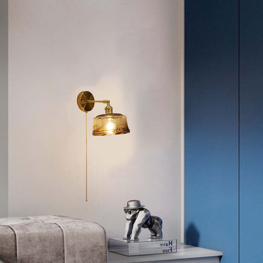 Applique da parete in stile industriale con interruttore, paralume in vetro creativo, lampada moderna con braccio regolabile, illuminazione in stile rustico vintage per camera da letto, soggiorno, lo