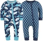 The Peanutshell 2-Pack Dormir et jouer aux vêtements de bébé garçon, Pyjama sans pieds en coton doux, Blue Checker & Joyeux requin