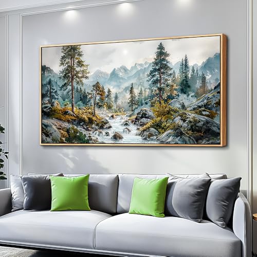 ERQINHUA Large Canvas Home Wall Decoration For Bedroom Wall Art For Living Room Office Mural Forest Tree Paintings Rivulet View landscape Wall Pictures Artwork Ready To Hang Wood Framed 24x48 In