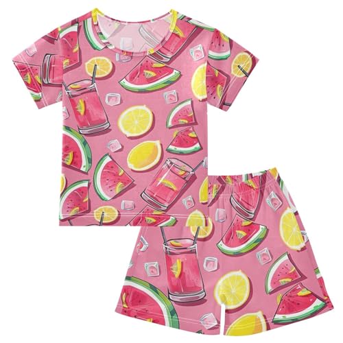 ALAZA Watermelon Slices Lemon Pajamas Short Sleeve 2 Piece Sleepwear Top and Bottom Pajama Set Unisex
