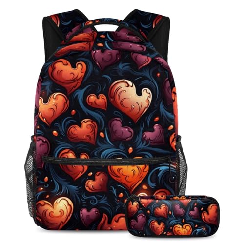 Sac à dos polyvalent grand format avec pochette et motif cœur rouge 71