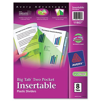 Worksaver Big Tab Multicolor Plastic Dividers with Double Slash Pockets [Set of 2] Tab Style: 8