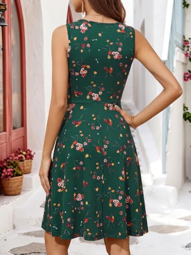 Image of OURIN Women's Spring Deep V Neck Sleeveless Floral Sundresses with Pockets Flowy Summer Dresses for Women