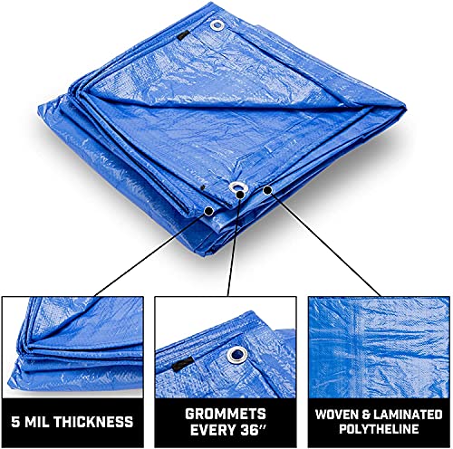 Image of Grizzly Tarps by B-Air 20' x 30' Large Multi-Purpose Waterproof Heavy Duty Poly Tarp with Grommets Every 36 inch, 8x8 Weave, 5 Mil Thick, for Home, Boats, Cars, Camping, Protective Cover, Blue