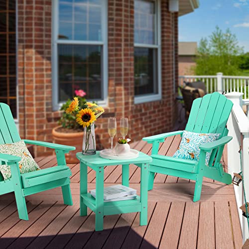 Luxspire Outdoor Side Table, Weather Resistant Adirondack Side Table, Double-Layer Small Patio Porch Balcony End Table, Rectangular Poly Plastic Tea Coffee Table For Deck Garden Furniture, Turquoise #TOP5