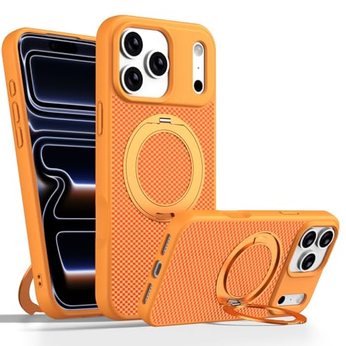 Coque iPhone 17 Pro antichoc orange à béquille et anneau magnétique