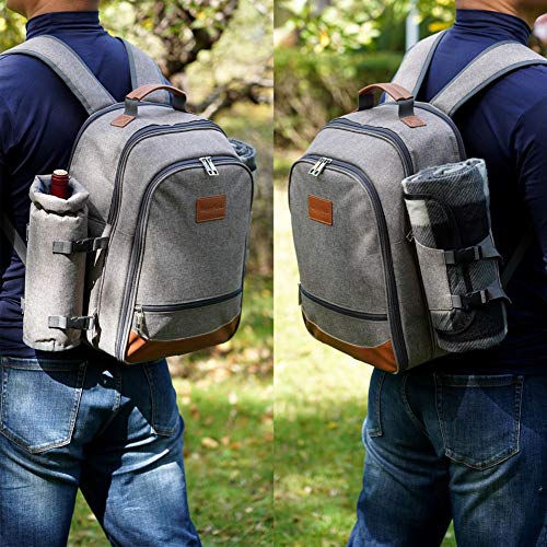Happypicnic Insulated Picnic Backpack For 4 Persons With Full Set Of Tablewares, Roomy Cooler Compartment, Bottle Holders And Large Waterproof Picnic Rug #TOP3