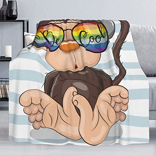Dujiea Cool Cartoon Cute Monkey Flannel Fleece Throw Blanket 50"X60", Living Room/Bedroom/Sofa Couch Warm Soft Bed Blanket For Girls Boys Adults All Season Ultra Soft #TOP2
