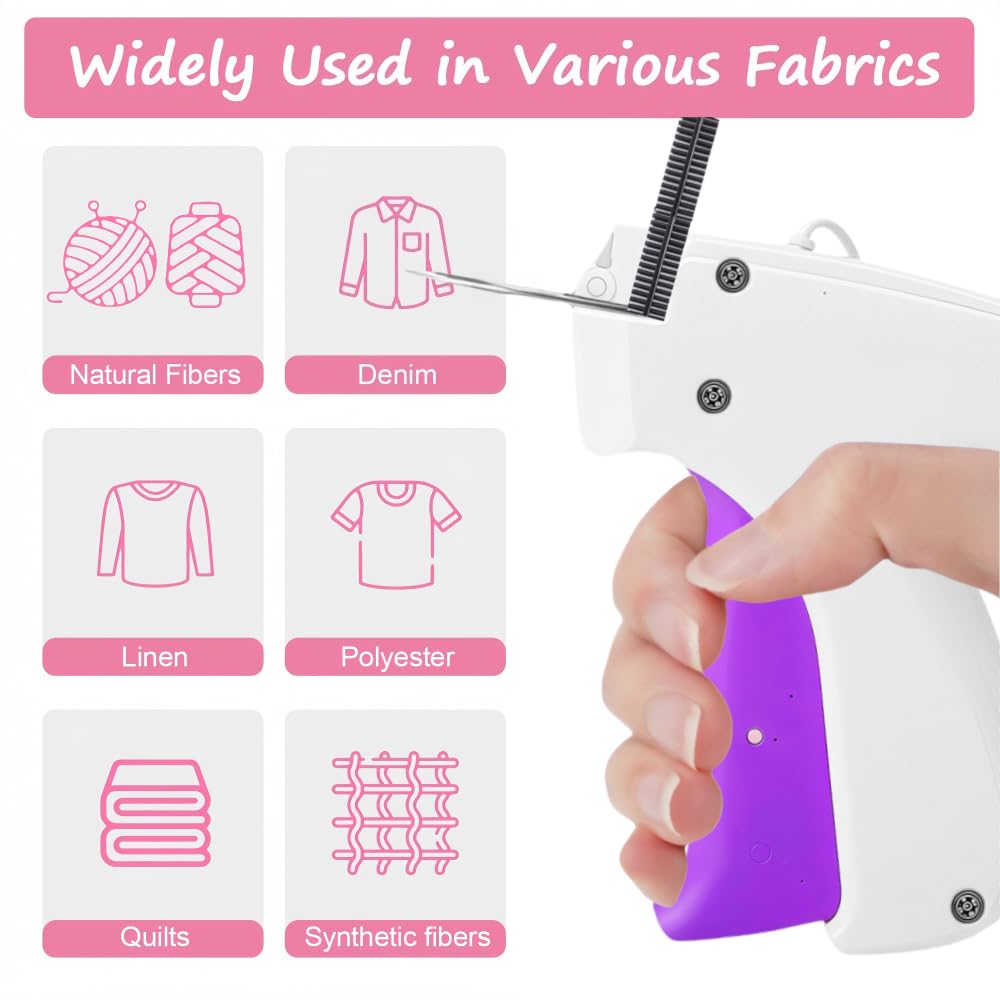 Stichpistole für Kleidung, Nähpistole für Kleidung, Nähte, schnelle Kleidungsfixierung, inklusive 1.000 schwarze Verschlüsse, 1.000 weiße Verschlüsse und 6 Nadeln (WhiteSmoke + DarkOrchid1)