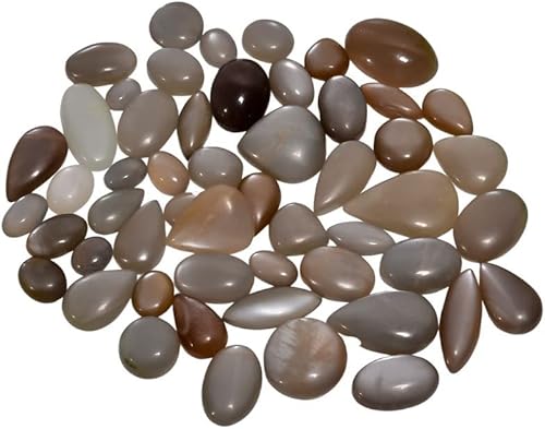 DAMRU™ 100 Cts (3 to 5 Pcs) Grey Moonstone Natural Flat Back Mix A+ Quality Loose Cabochon for Jewelry Making, Wire Wrapping, DIY, Healing Rings Crystals, Pendants, Wedding Gift