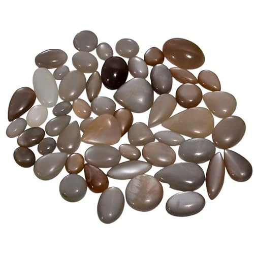 Damru™ 100 Cts (3 To 5 Pcs) Grey Moonstone Natural Flat Back Mix A+ Quality Loose Cabochon For Jewelry Making, Wire Wrapping, Diy, Healing Rings Crystals, Pendants, Wedding Gift #TOP2