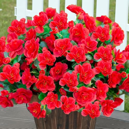 6 Pcs Artificial Flowers for Outdoors Indoor Decoration Artificial Plants Silk Geranium for Decor Outdoor Red Fake Flowers for Kitchen Table Indoor Outside Spring Decor (6, Red) image 5