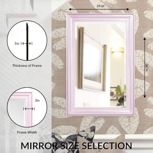 Image of Howard Elliott George Rectangular Glossy Lilac Wall Mirror, Rectangle Hanging Wood Framed Vanity Mirrors for Home Decor, Living Room, Bathroom, Bedroom, or Hallway, 24 x 36 Inch