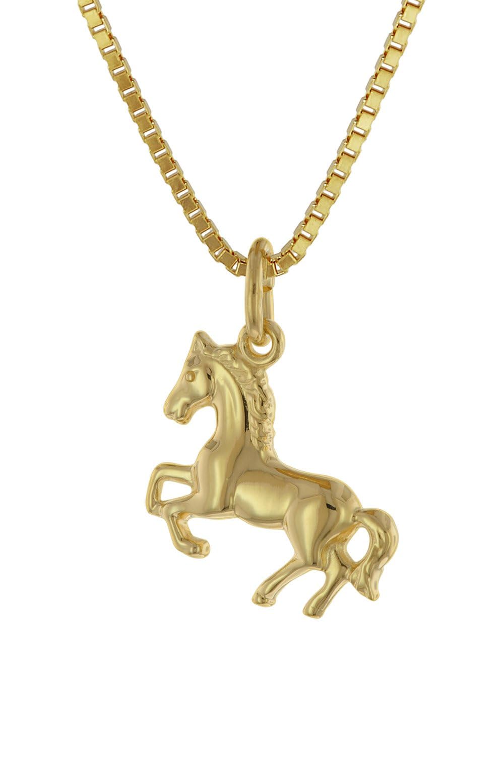 trendor Mädchen-Halskette mit Pferdchen Gold auf Silber 925 75715 | Pferde-Anhänger Kette für Kinder, Silberschmuck vergoldet, Tolle Geschenkidee