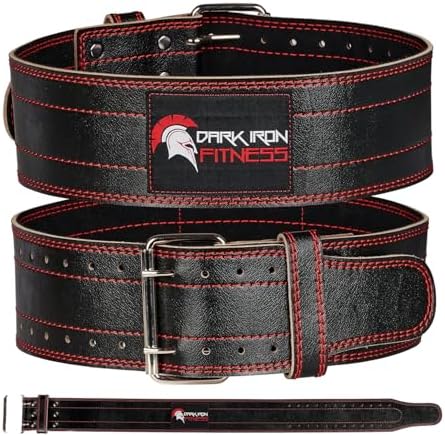 Dark Iron Fitness Genuine Leather Weightlifting Belt, 4 Inch Wide...