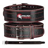 Dark Iron Fitness Genuine Leather Weightlifting Belt, 4 Inch Wide for Men Women with Double Prong Buckle Reinforced Stitching, Powerlifting Deadlift Squat Training Core Support Gym Strength Workout