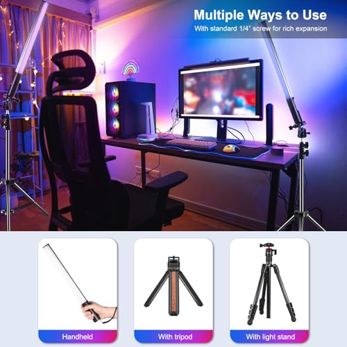 Image of PULUZ RGB LED Video Light Stick, Photography Lighting Wand with 132 LEDs Lights, Dimmable 2500K~9000K CRI95+ Full Color LED Light with 2600mAh Battery, 20 Light Scenes