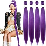 KAVSORAPI Purple Braiding Hair 36 Inch Pre Stretched Hair Long Straight Crochet Braids Yaki Texture Synthetic Fiber Extension 4 Packs (Dark Purple)