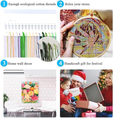 Image of Gamteldot Flower Stamped Cross Stitch Kits,11CT Cross Stitch Kits for Beginners,DIY Needlepoint Kits for Adults,Embroidery Patterns Art Crafts Kits for Home Decor and Gift