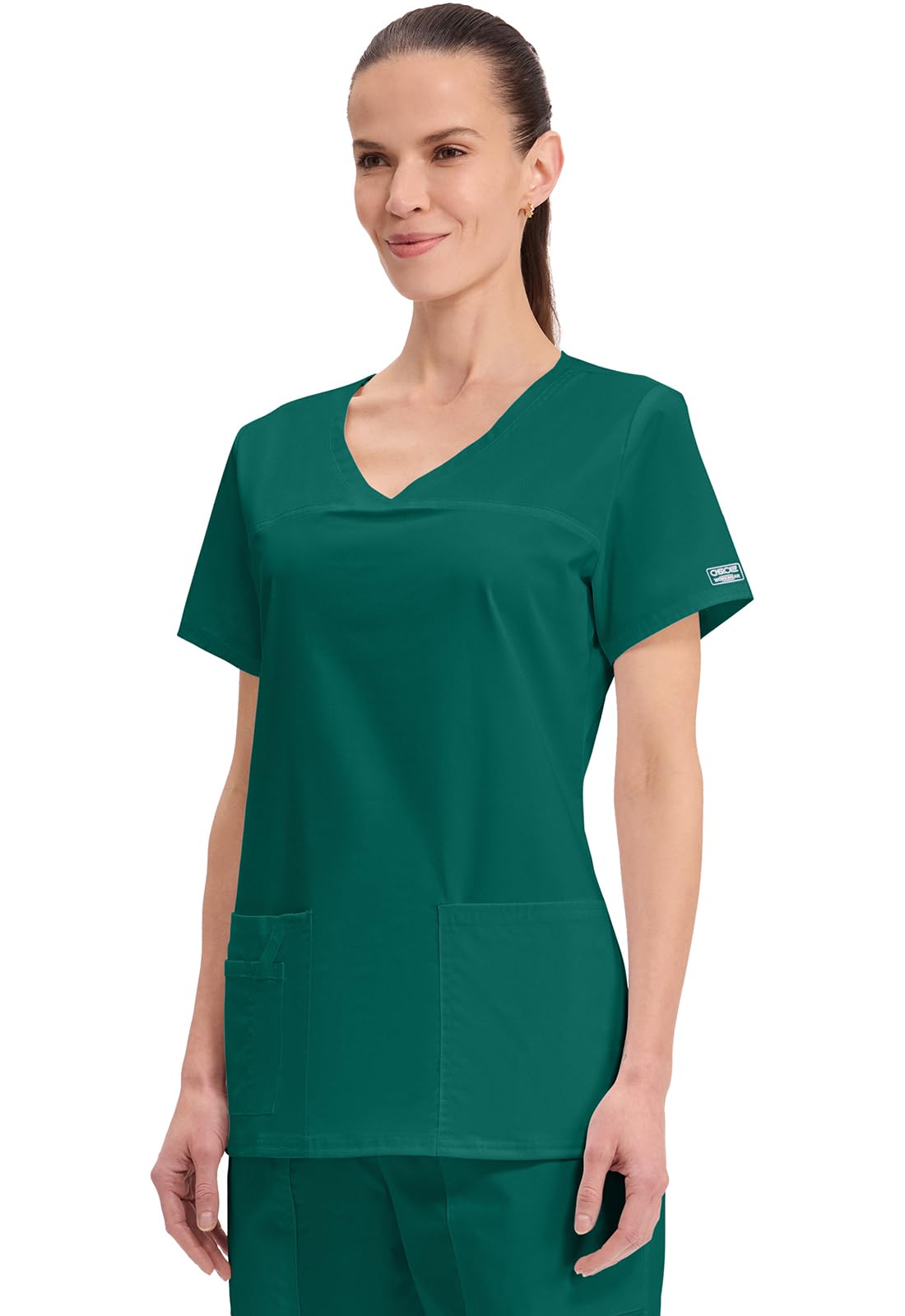 CHEROKEE Vworkwear Core Stretch damska koszulka robocza z dekoltem w serek, koszulka medyczna, Hunter, XL