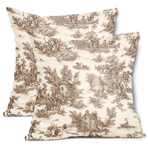 Brown Toile Pillow Covers 20x20 Inch Set of 2 Tan...