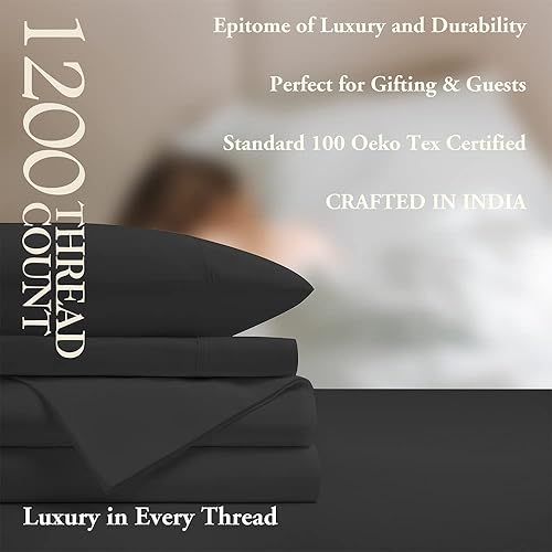 Miniatura 6 de SAKIAO Sábanas de algodón de 1200 hilos, sábanas de 100% algodón egipcio para cama tamaño Queen, sábanas de tejido satinado de 16 pulgadas de