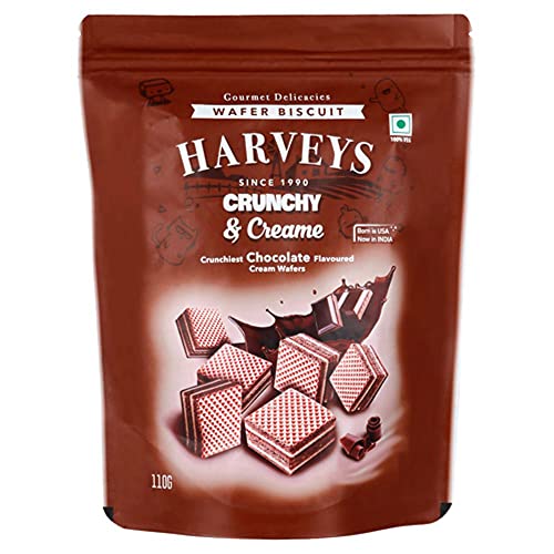 Image of Harveys Crunchy & Creame Premium Wafer Pouch | Chocolate, Vanilla & Strawberry Flavours | Pack of 3 | 120 gm x 3